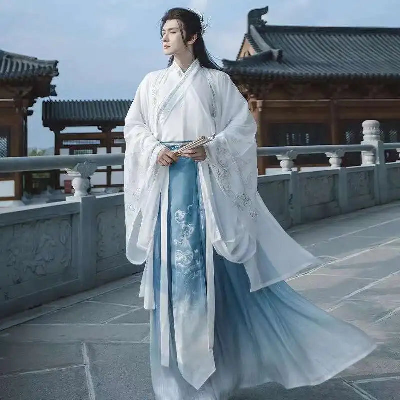 Original Chinese Floral Clouds Hanfu Dress Men Women Traditiional Weijin Period Gradient Costume Niche Fairy Cosplay Clothing