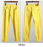 5 Colors Men's Colorful Denim Stretch Stretch Jeans Elastic Yellow Pink Red Slim Male Clothing Simple Business Denim Trousers