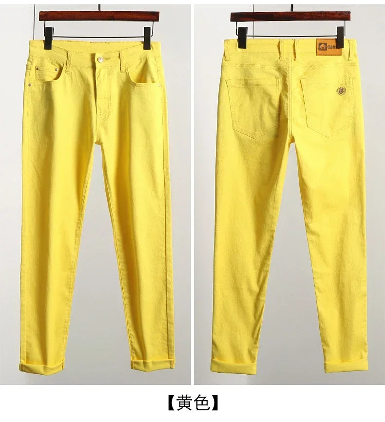 5 Colors Men's Colorful Denim Stretch Stretch Jeans Elastic Yellow Pink Red Slim Male Clothing Simple Business Denim Trousers