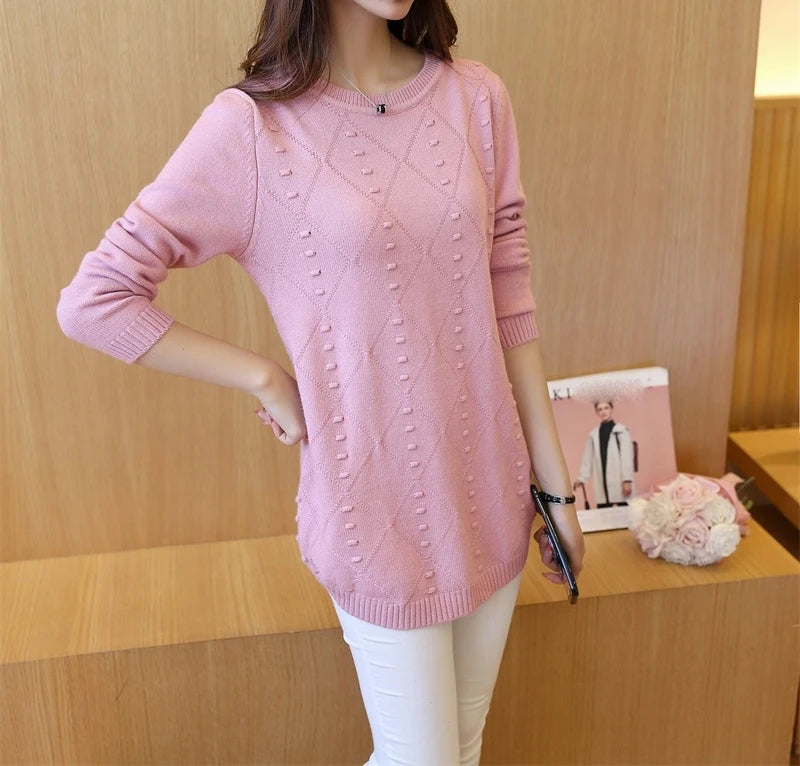 Knitted Jumper Autumn Winter Tops O-neck Long Sleeve Pullovers Casual Warm Women's Sweaters Midi Long Slim Sweater Girls