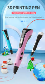 2026 New 3D Printing Pen DIY Three-dimensional Painting Children Toys With LCD Screen Power Adapter 200M PLA Filament Toys Gift