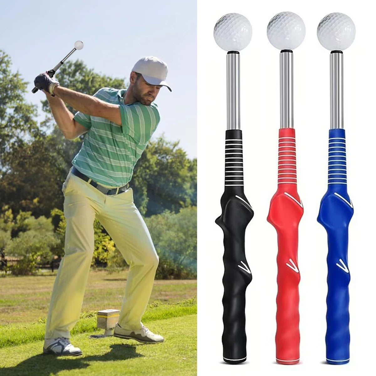 Retractable Golf Swing Training Aid Rhythm Click Sound Golf Grip Trainer Attachment for Indoor Practice Golf Accessories Main image