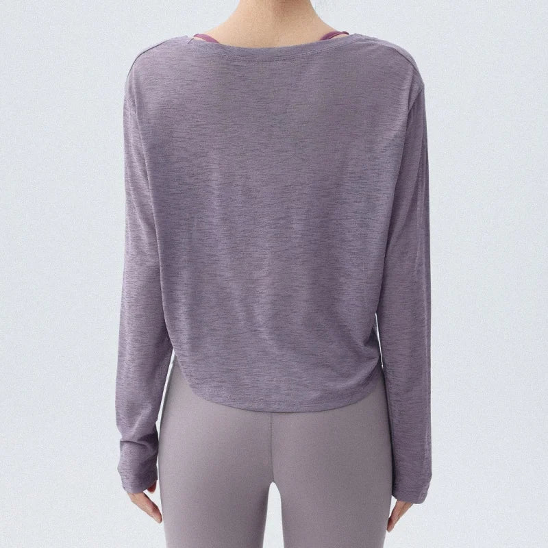 DRUR Women's Long Sleeve Yoga T-Shirts, Loose Fit Sports Fitness Crop Tops Casual Lightweight Thin Shirt For Gym Street Travel