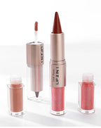 Black Brown Tapered Lip Liner Contour Pencil Double Head Mirror Plumping Lip Glaze Crystal Lip Gloss Sexy Red Lips Tint Makeup