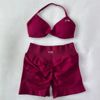 AYBL 2PCS Yoga Set Gym Set Women Strappy Yoga Bra Top High Waist Workout Scrunch Shorts Sports Suit Seamless Yoga Set Fitness