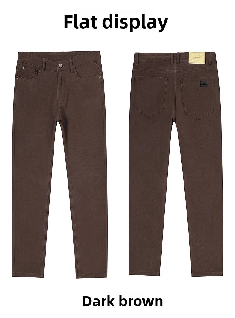 2026 98% Cotton Elastic Cotton Jeans Men's Spring Slim Straight Denim Pants Comfort Large Size Korean Business Casual Trousers