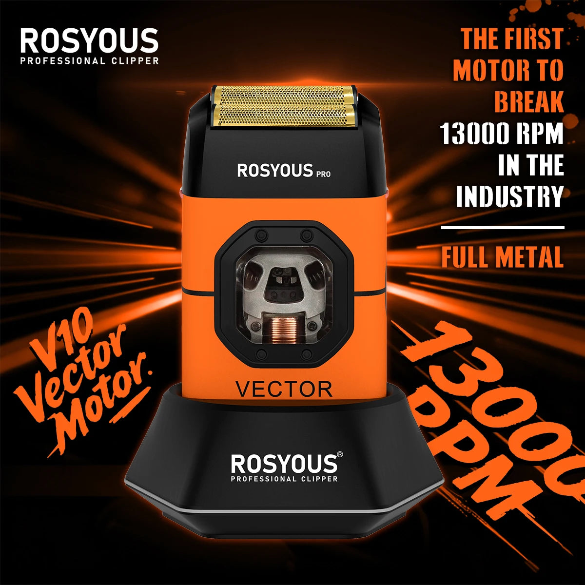 ROSYOUS RS-999 Man Electric Shaver 13000RPM Magnetic Vector Motor Full Metal with Dock 2000mAh Barbershop Beard Trimmer Machine Main image