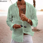 2026 Men's Cotton Linen Shirts Top Simple Laple Solid  Man Shirts Tops Comfortable Loose Casual Holiday Shirts for Men Blouses