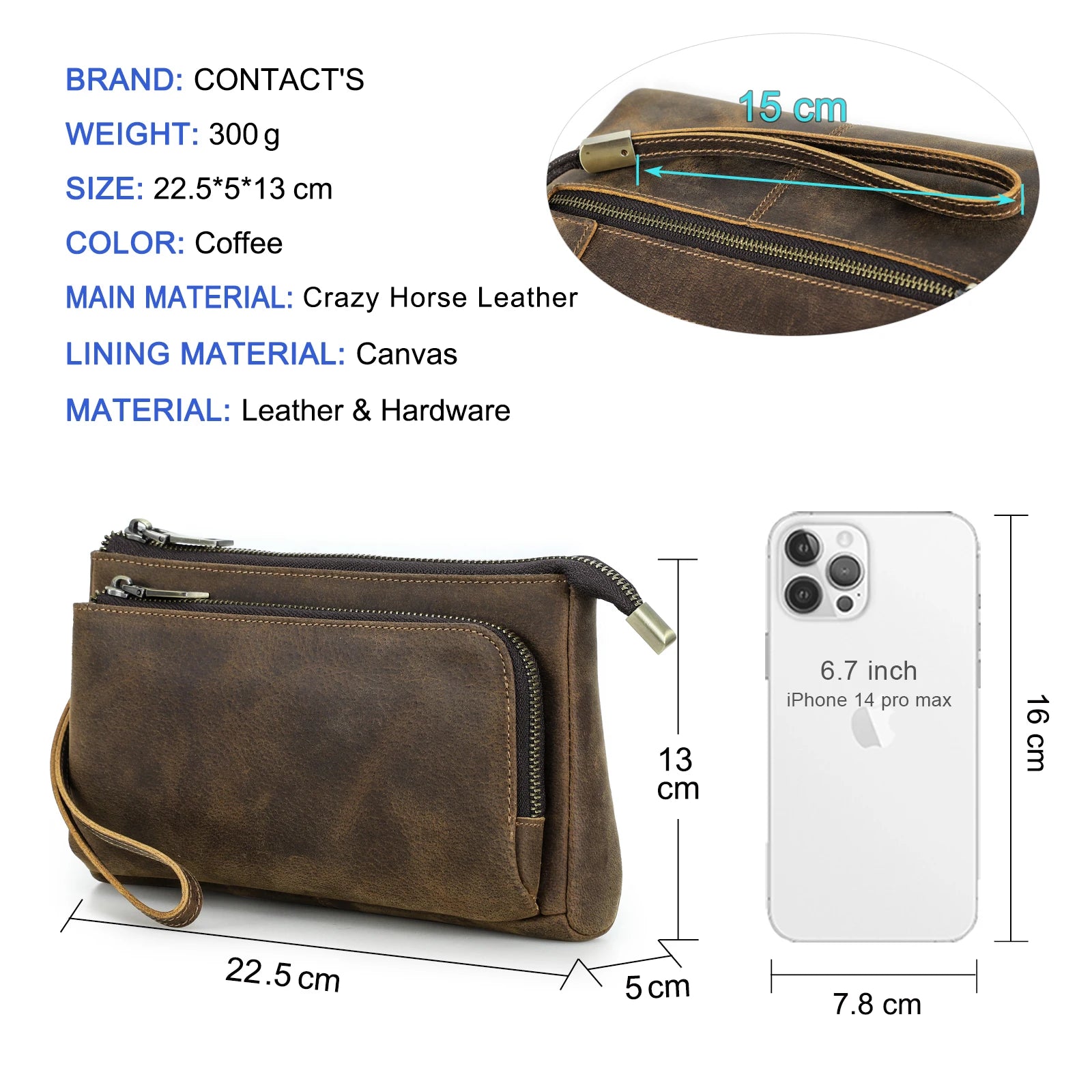 CONTACT'S Genuine Leather Men Clutch Bag Design Handbag Long Wallet Male Purse Travel Charge Storage Bag Cable Organizer Secondary image
