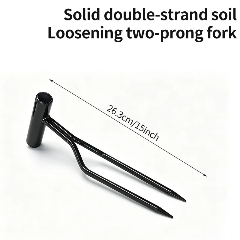 Handheld Dual-Prong Gardening Fork Carbon Steel Weeder Tool for Home Gardening & Soil Loosening
