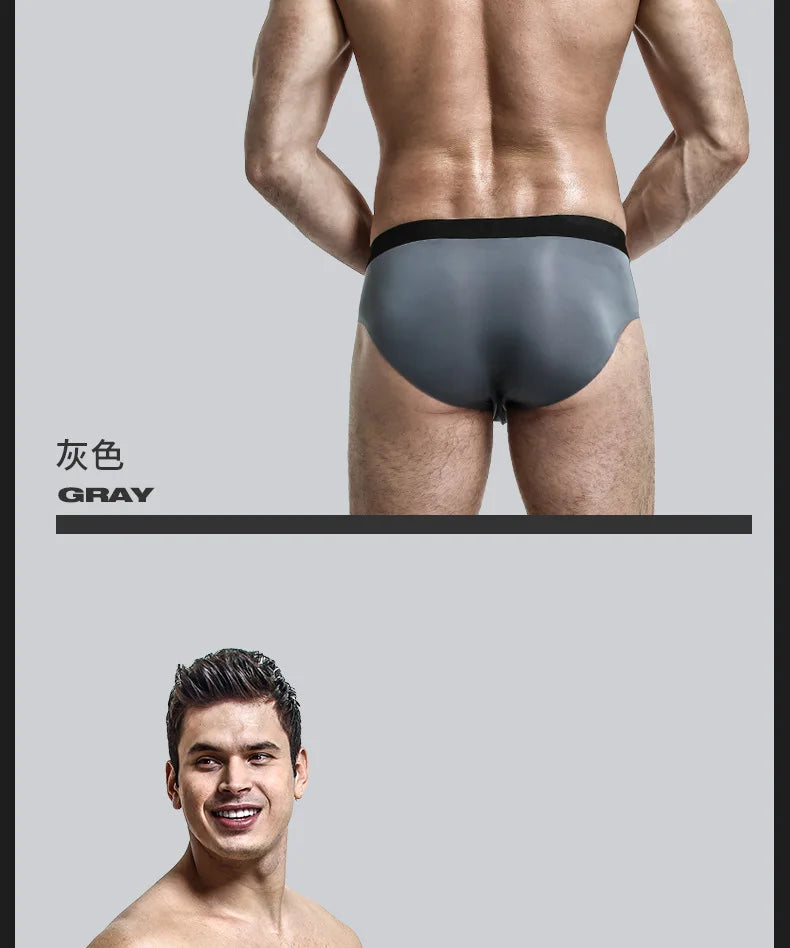 4pcs LORIEN CREST ice silk Men's underwear seamless ultra-thin double-layer crotch breathable men's briefs mid-waist sexy&light