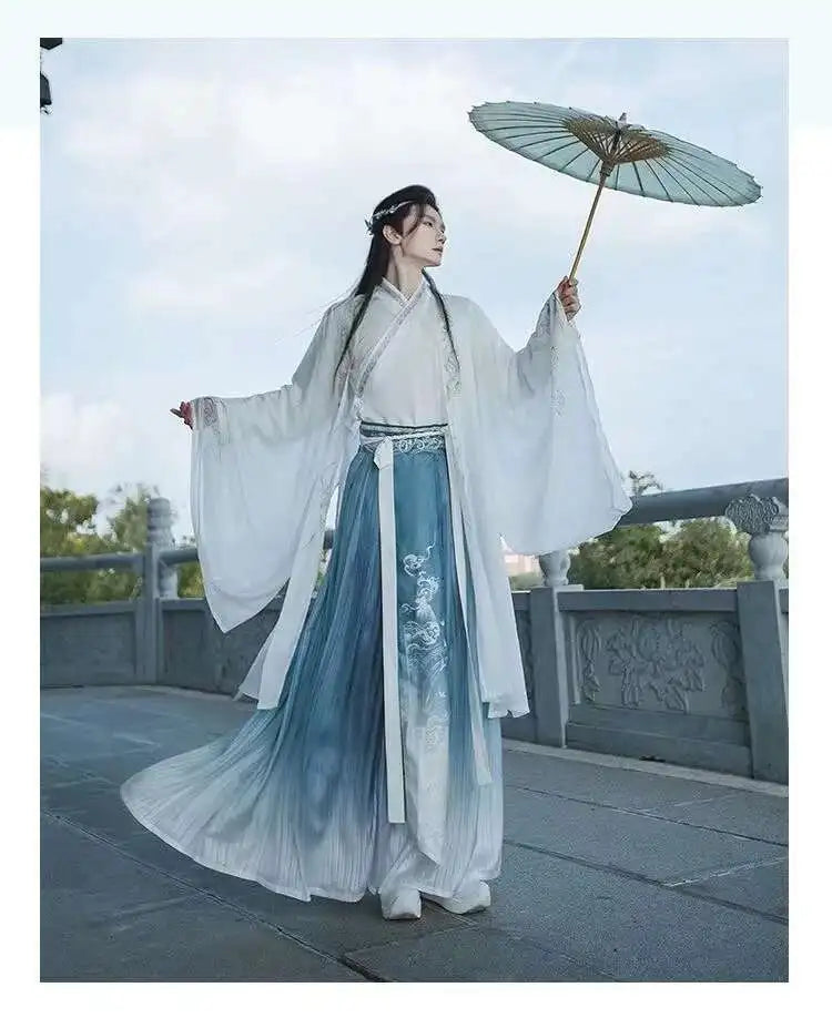 Original Chinese Floral Clouds Hanfu Dress Men Women Traditiional Weijin Period Gradient Costume Niche Fairy Cosplay Clothing