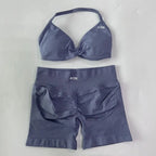 AYBL 2PCS Yoga Set Gym Set Women Strappy Yoga Bra Top High Waist Workout Scrunch Shorts Sports Suit Seamless Yoga Set Fitness