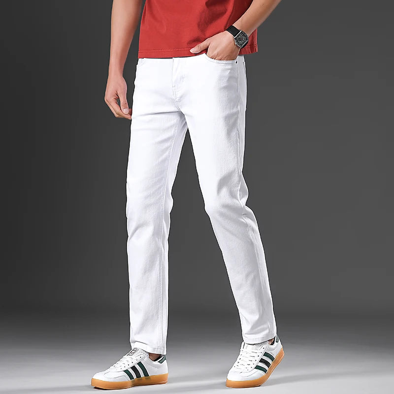 2026 98% Cotton Elastic Cotton Jeans Men's Spring Slim Straight Denim Pants Comfort Large Size Korean Business Casual Trousers