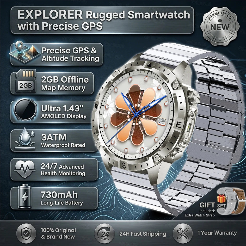 Smart Watch for Men GPS Offline Maps 2G ROM 10ATM Waterproof Heart Rate Diving Skiing Hiking Rugged Durable Smartwatch Men Women