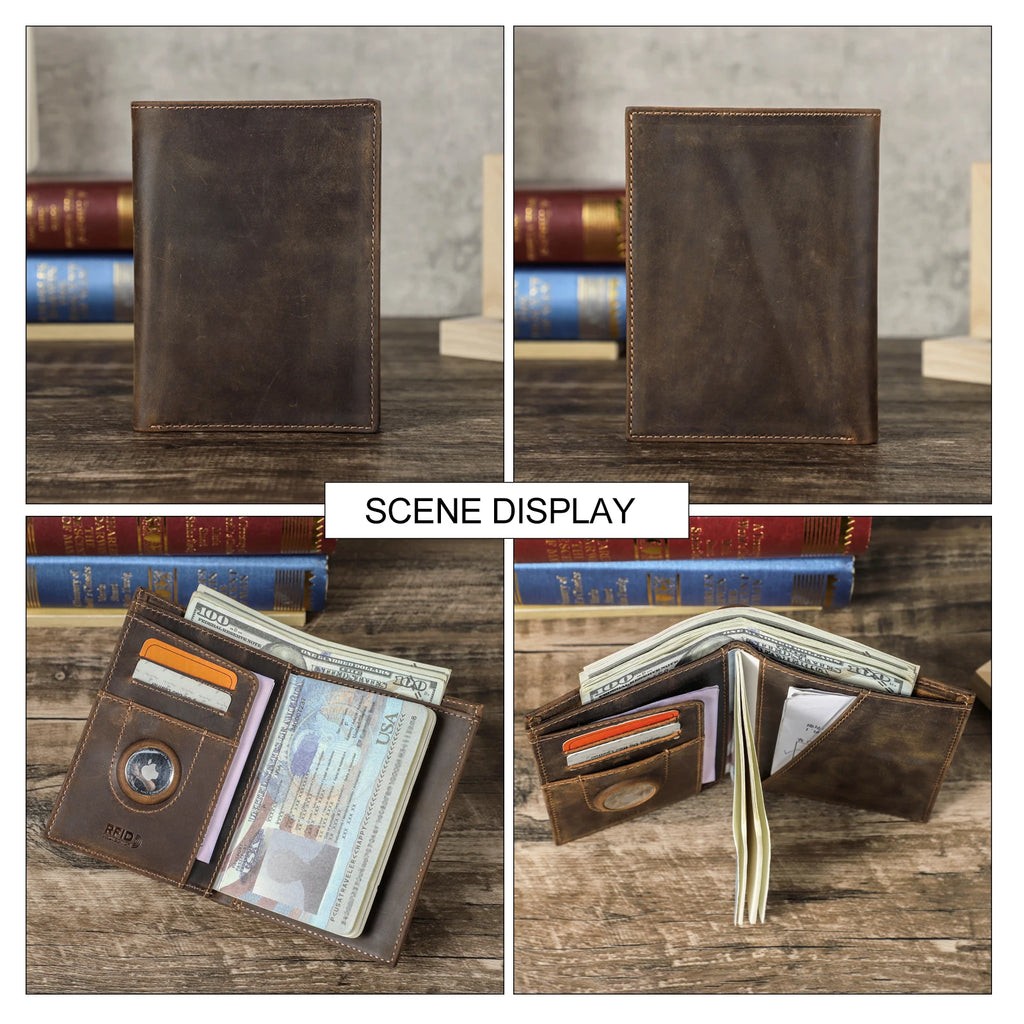 Customized Passport Cover Wallet Genuine Leather Protective Cover With Airtag Case Travel Card Holder Rfid Men Women