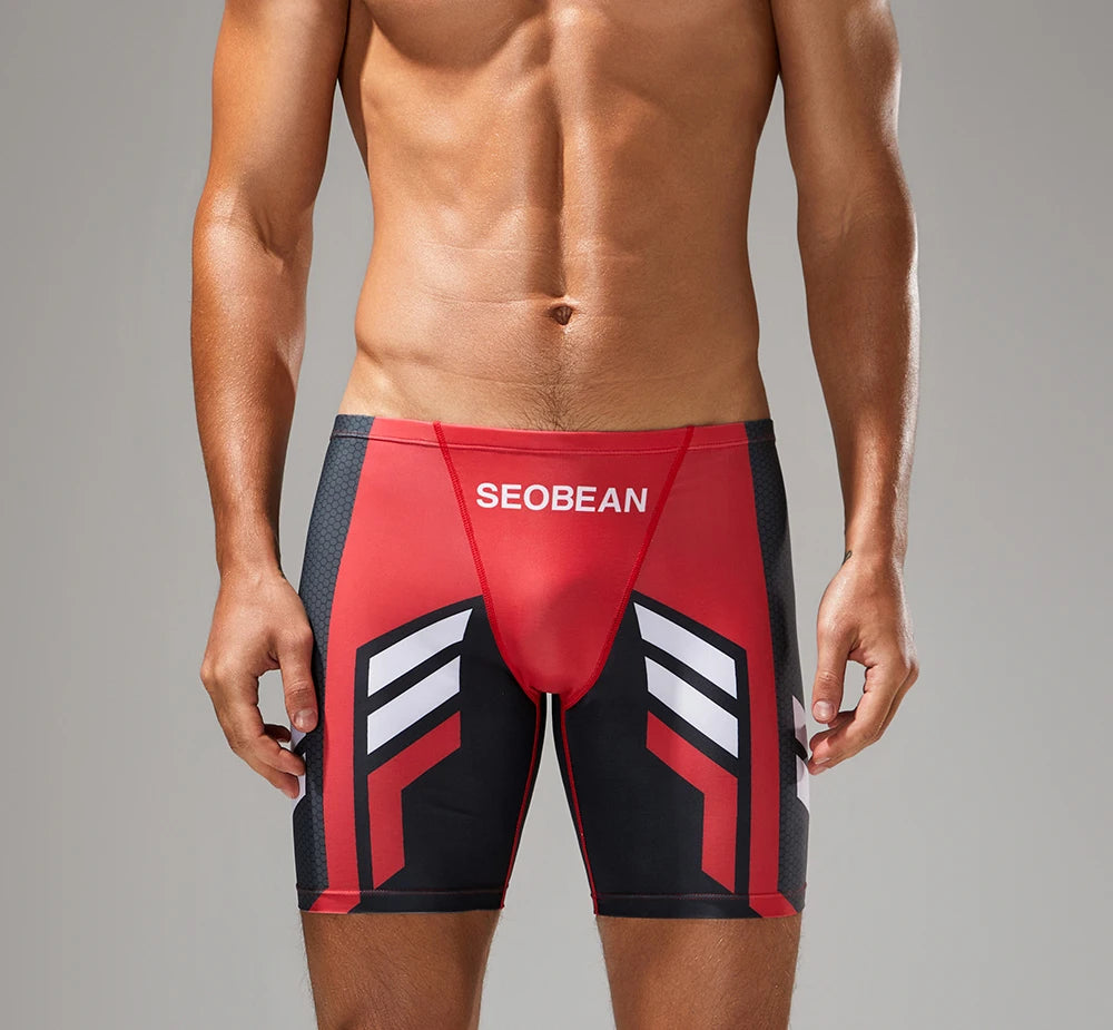 Men's Quick-Dry Boxer Brief Swimming Trunks with Waist Tie for Surfing Beach Sand Thermal Swimming Shorts