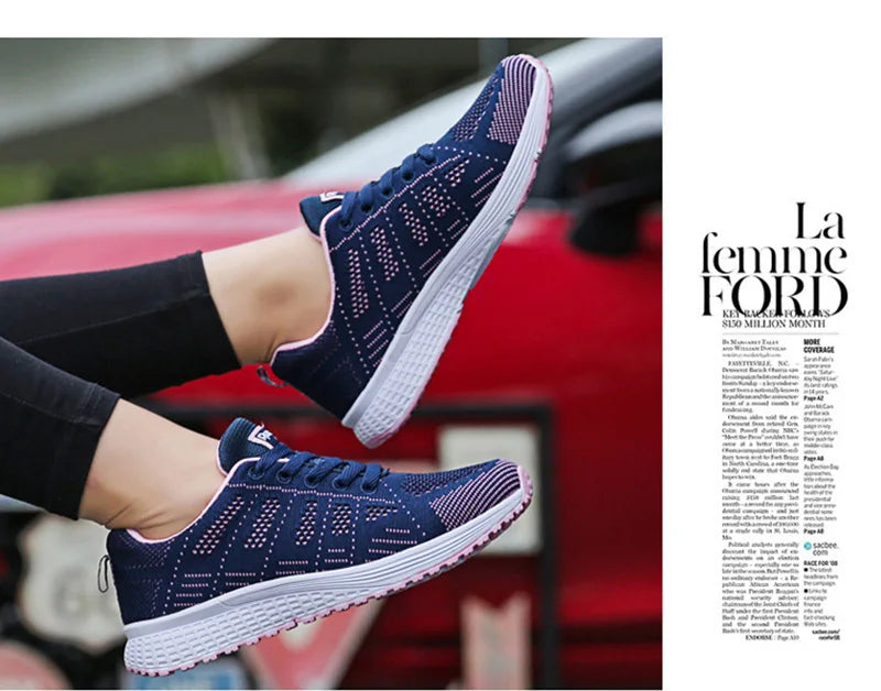 Women Casual Shoes Fashion Breathable Walking Mesh FlatShoesSneakers White Female Footwear
