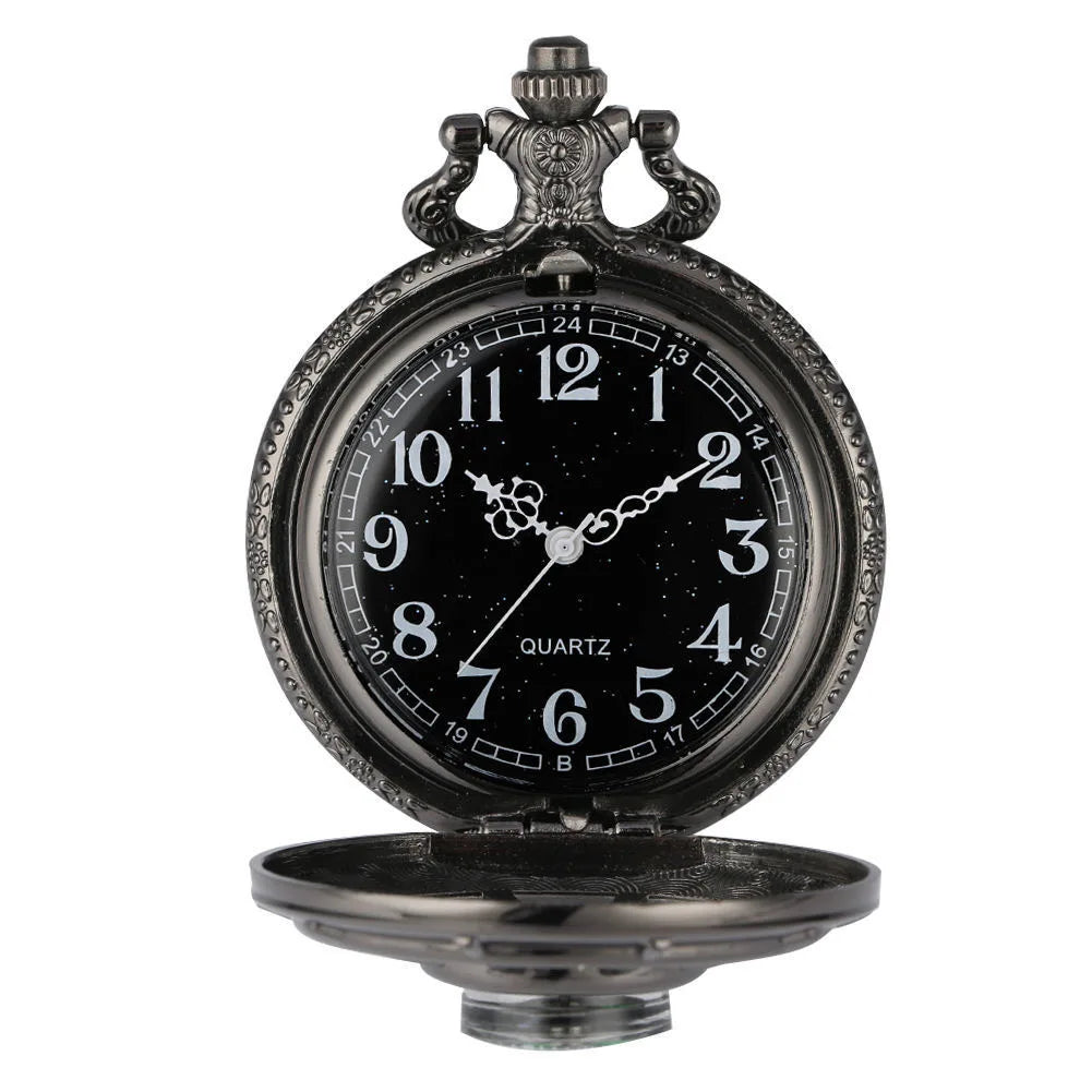 Fashion hollowed out compass pocket watch, outdoor creative flip necklace watch, male and female digital quartz watch