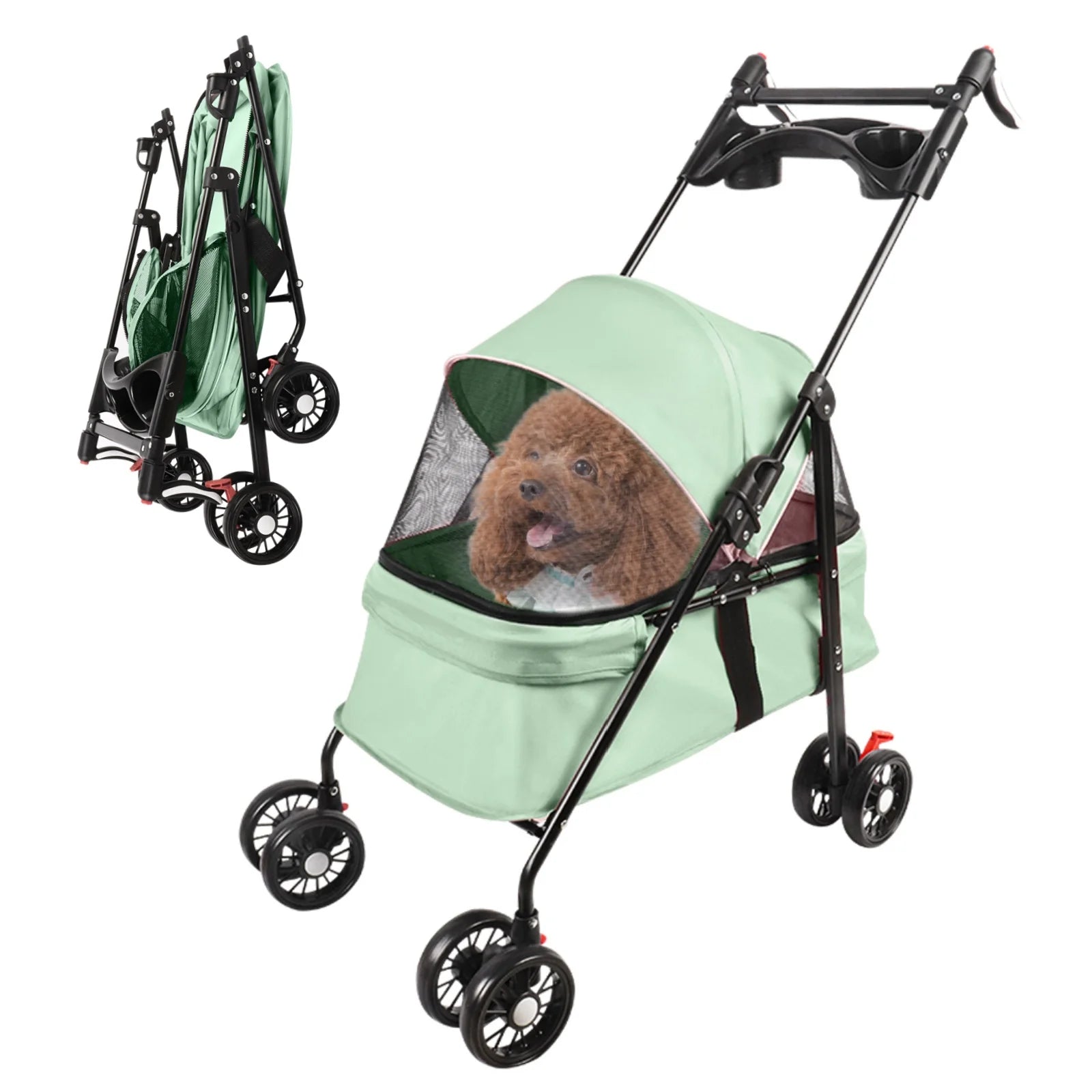 Folding Pet Stroller/Buggy, Dog/Cat Carrier, Pet Travel Stroller for Dogs with Cup Holder, Wheels with Brakes, Oxford Fabric, Steel Frame, 50 x 70 x 95 cm Main image