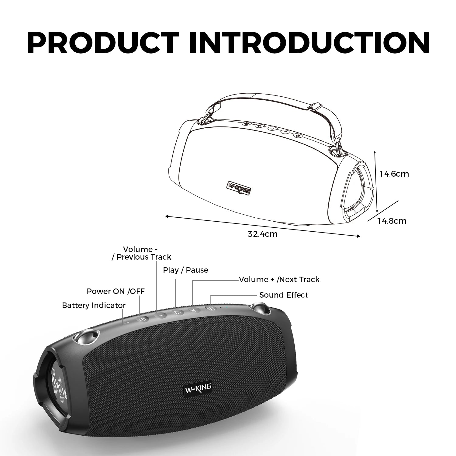 W-KING 70W Waterproof Portable Loud Bluetooth Speaker, Wireless Outdoor Boombox SubwooferTriple Passive Radiators-Deep Bass