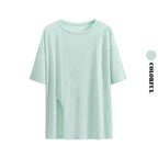 DRUR Women Thin Summer Yoga Shirts Loose Fit Breathable Workout Tops with Side Slits Lightweight Running Sport Tee Athletic Wear