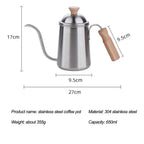 Pour Over Coffee Kettle Gooseneck Stainless Steel Tea Kettle, Hand Maker Brewed Pot Bean Grinder Folding Filter Cup