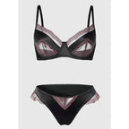 Sexy French Satin Lace Lingerie Set for Large Bust Ladies, Sheer Slim Chest, Summer Ultra-thin Small-cup Support Bra Set, S-XL