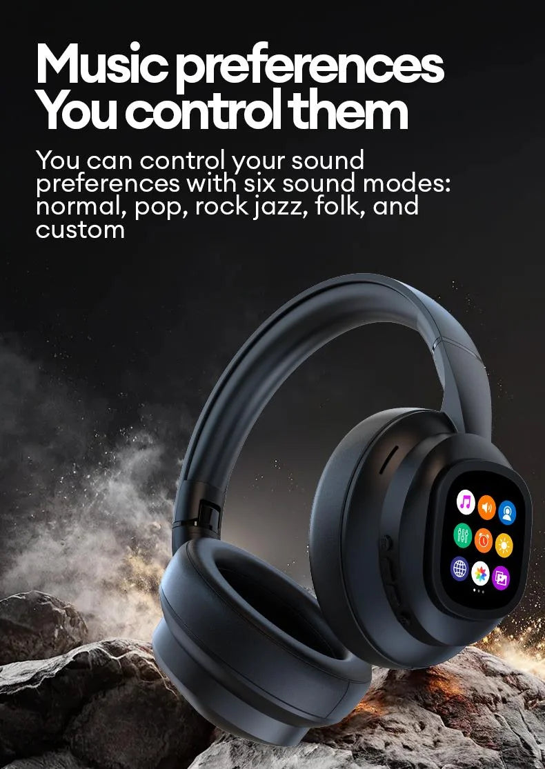 AI LCD Touch Screen Shock Bass Headsets HIFI Sound Wireless Bluetooth Headphones ANC Noise Reduction Gamer Earphones With Mic