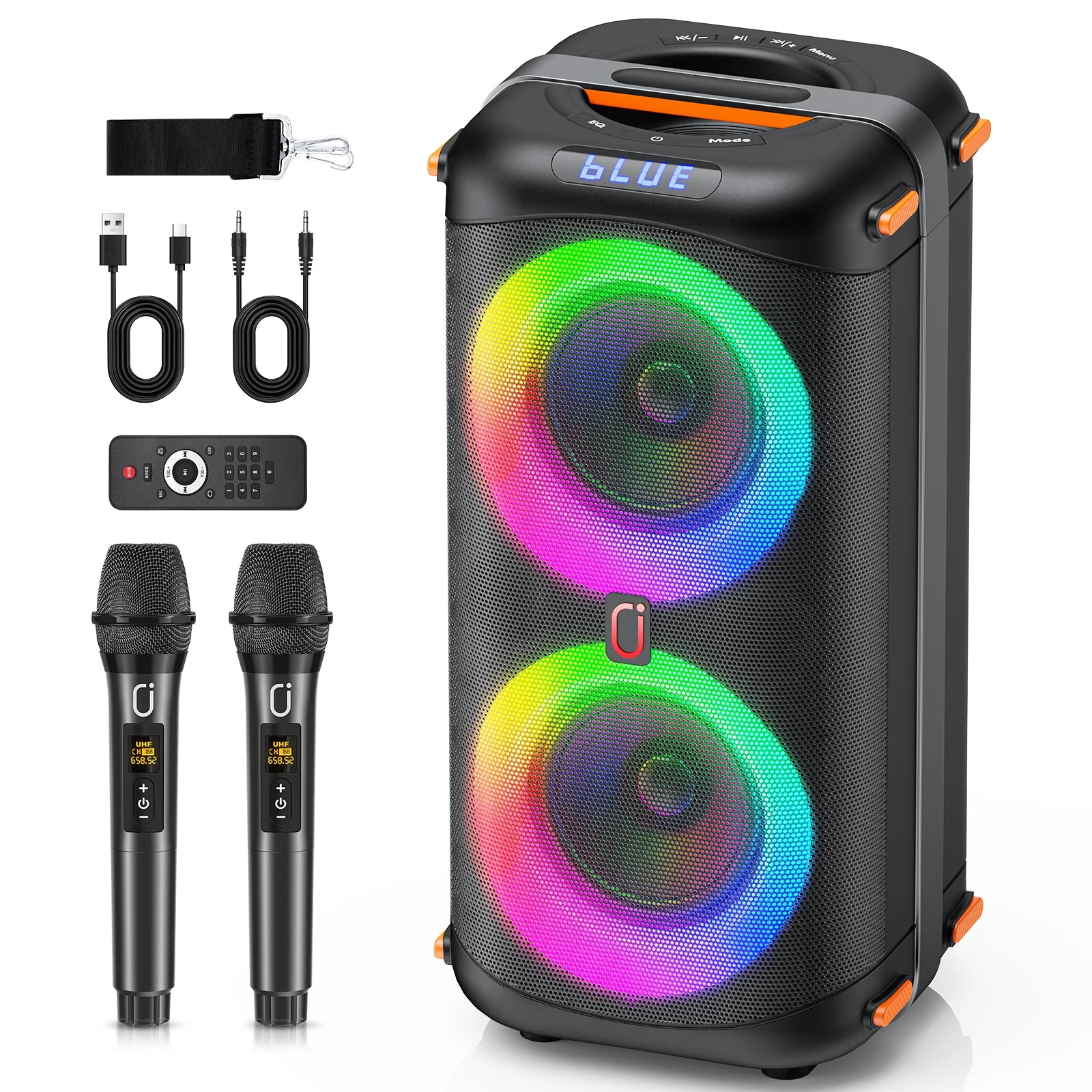 T27 Wireless Bluetooth Speaker, Karaoke Machine with 2 Microphone, Home Karaoke Party Speaker with Led Light Main image