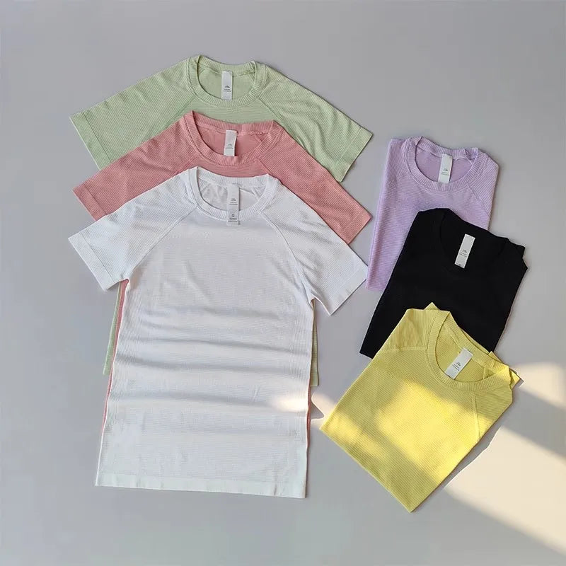Women Yoga Top Seamless Sport T Shirts Fitness Clothes Short Sleeve Yoga Shirt Gym Top Running Active Wear Sport Top