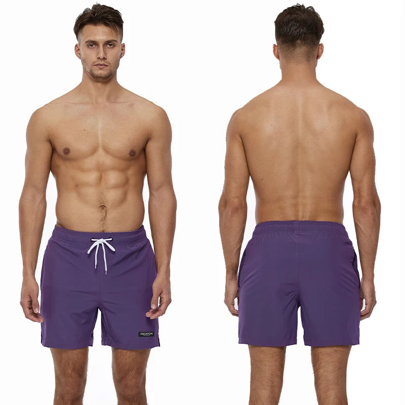 Escatch 2026 Summer Man Swimwear Solid Multicolor Polyester Mesh Liner Side Zipper Pocket Maillot De Bain Homme Sport Shorts