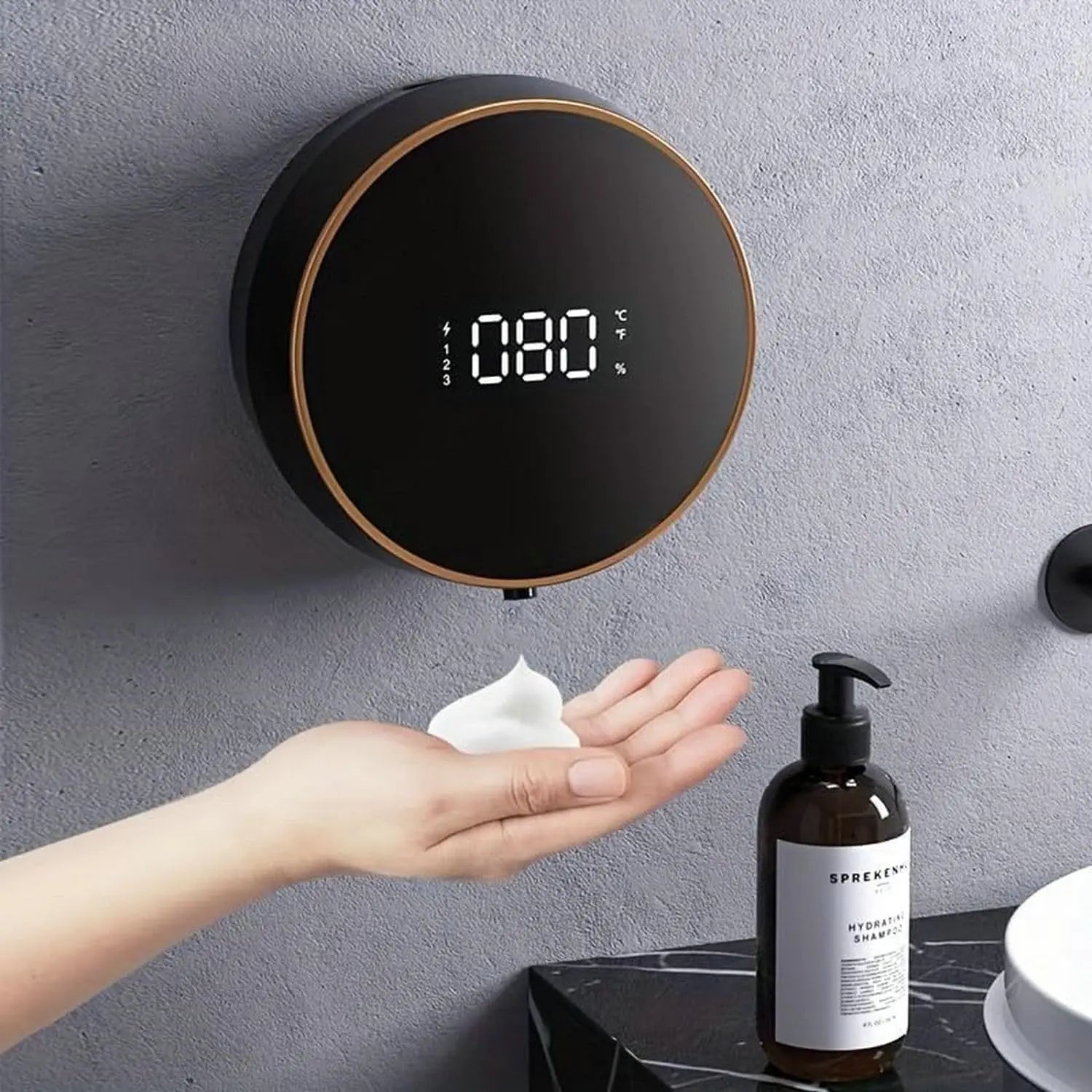 Automatic Foaming Soap Dispenser - Touchless Wall Mount, LED Temp Display, USB Rechargeable for Bathroom, Kitchen&Commercial Use