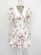 Tossy Printed Lapel Fashion Mini Dress Women's Short Sleeve Patchwork Contrast Elegant Summer Dress 2025 Female Bodycon Dress