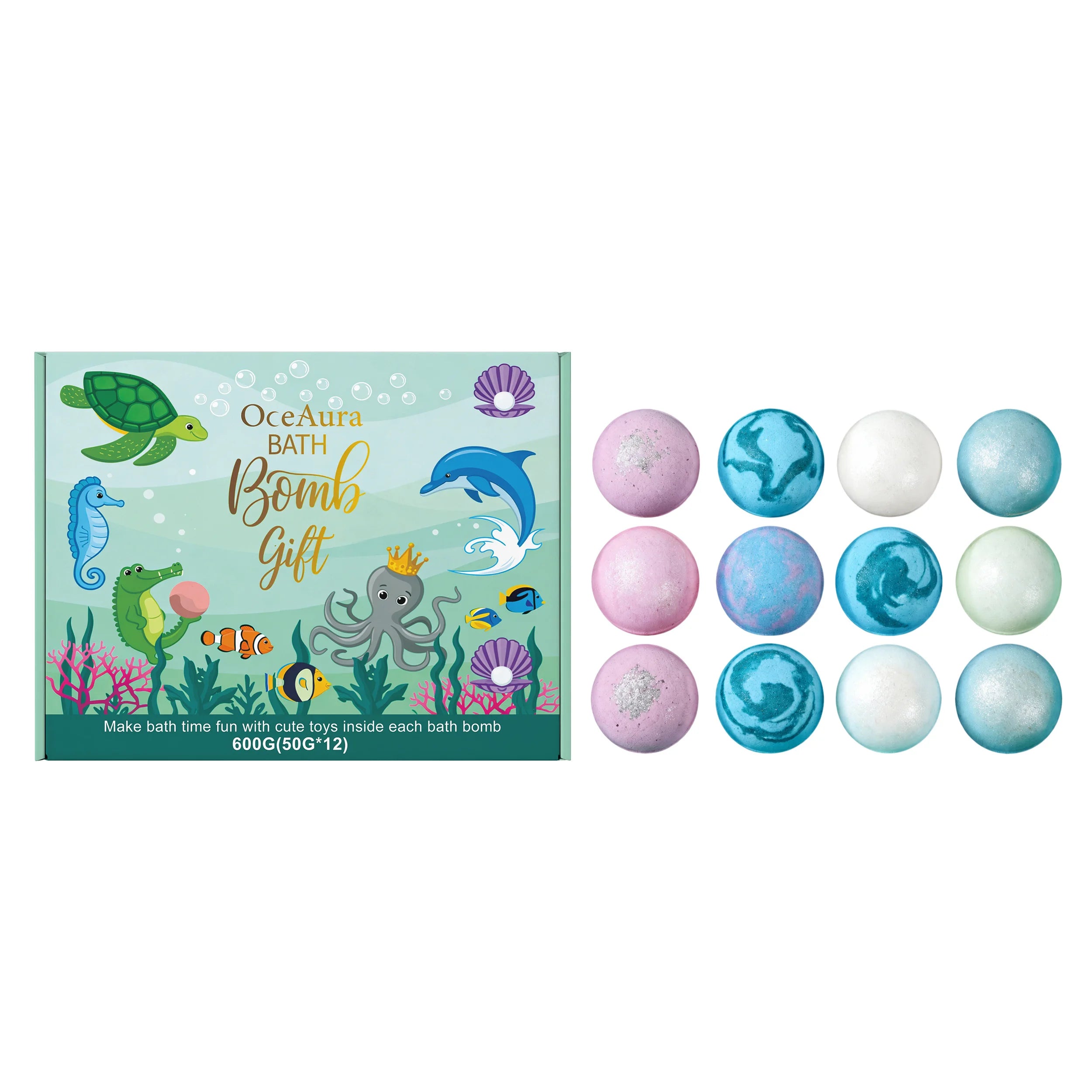 12pcs Kids Bath Bombs Set with Surprise Toys Inside Natural Organic Bubble Bath Fizzies Balls Gift for Children Holiday Gift Set