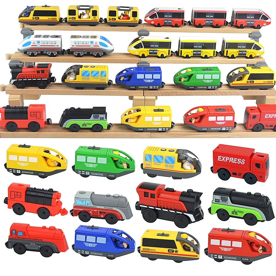 Magnetic Electric Train Car Locomotive Wooden Track Slot Diecast Railway With Two Carriages Train Wood Kid Toy Biro Leduo Track
