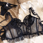 Hot Sale French Sexy Lingerie Set for Women Ultra Thin See Through Bra Panty Set Embroidery Lace Shaping Camisole Underwear Set