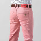 5 Colors Men's Colorful Denim Stretch Stretch Jeans Elastic Yellow Pink Red Slim Male Clothing Simple Business Denim Trousers
