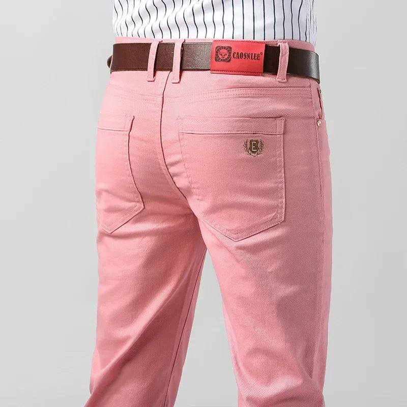 5 Colors Men's Colorful Denim Stretch Stretch Jeans Elastic Yellow Pink Red Slim Male Clothing Simple Business Denim Trousers