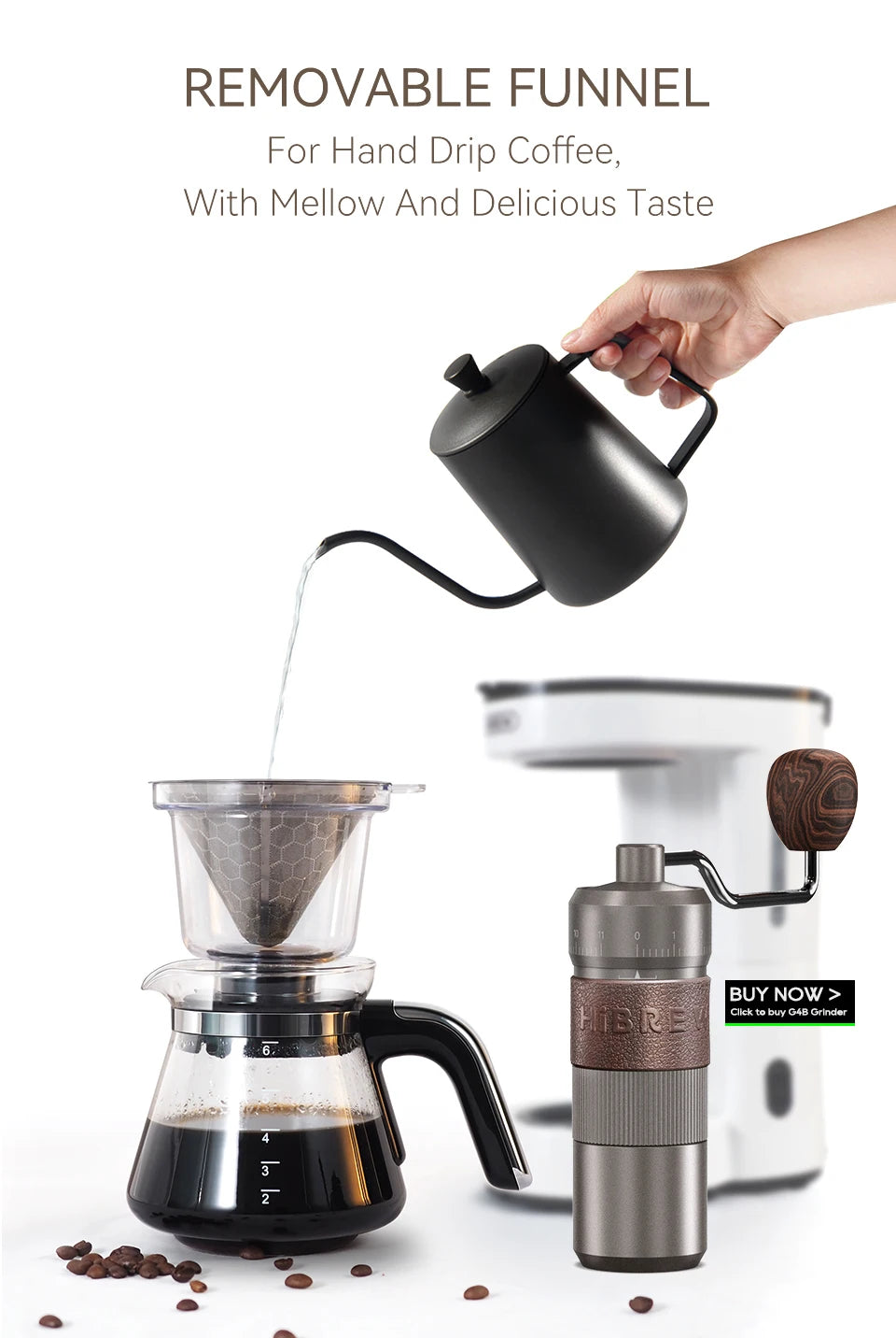 HiBREW 3 in 1 America Drip Coffee Machine Pour Over Coffee Maker Glass Teapot Hot Tea Maker  750ML H12