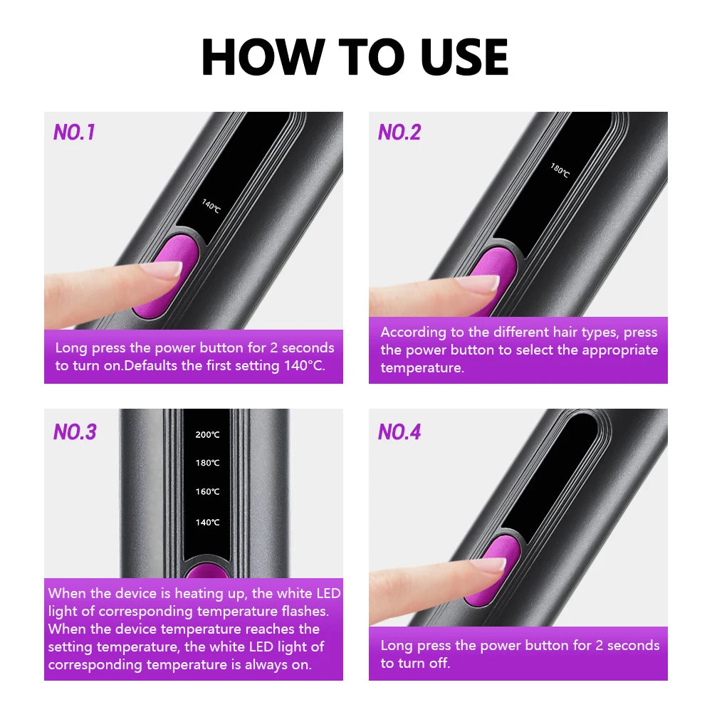 Cordless Hair Straightener Brush 3 Temperature Electric Negative Ions Ceramic Anti-Scald Heated Comb Hair Styling Tools