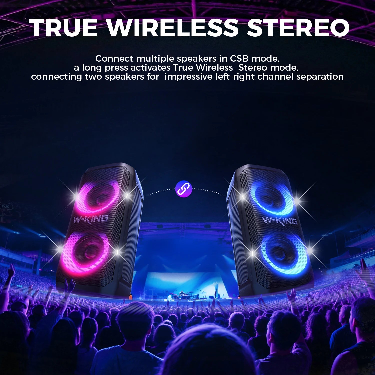 W-KING T12 Tragbare Bluetooth-Lautsprecher-Box mit 370W MAX Pro Sound, Lichtshow, CSB, Bass Boost, Rollen und Teleskopgriff