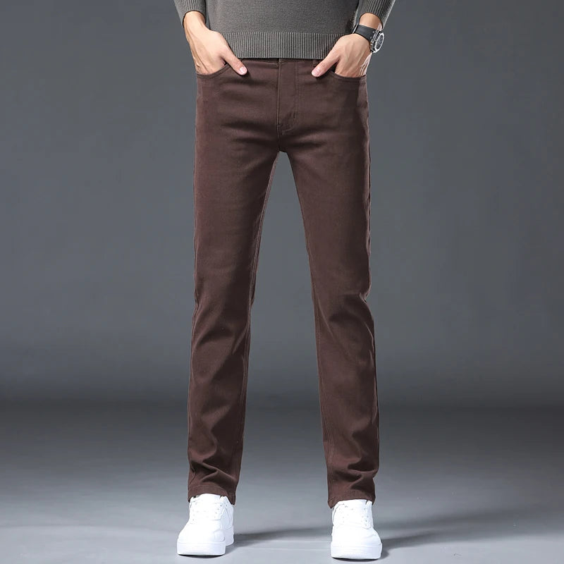 2026 98% Cotton Elastic Cotton Jeans Men's Spring Slim Straight Denim Pants Comfort Large Size Korean Business Casual Trousers