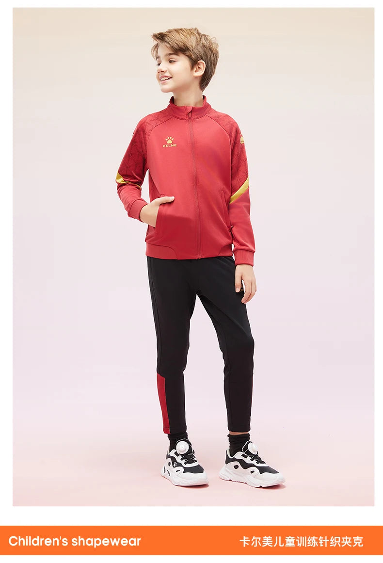 Kelme Children's Sports Jacket Autumn And Winter Knitted Jacket Outdoor Windproof Running Training Suit