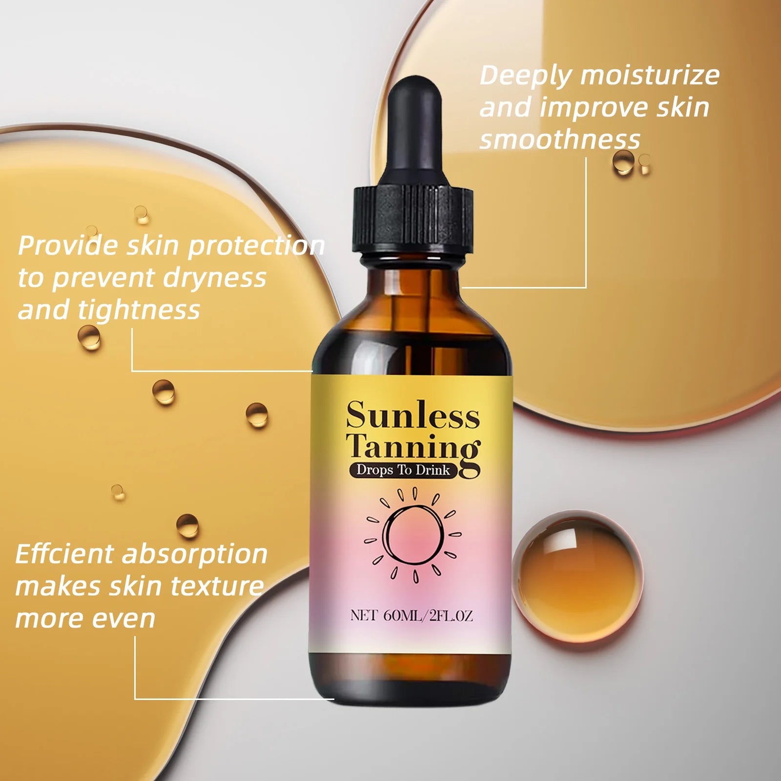 Vitamin-Enriched Tanning Drops 60ml - Beta-Carotene Formula Naturally Enhances Skin Color for a Sun-Kissed Glow Without UV.