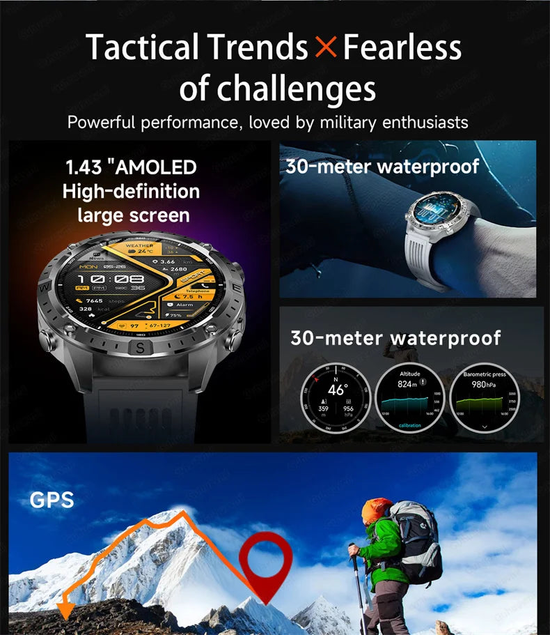 Smart Watch for Men GPS Offline Maps 2G ROM 10ATM Waterproof Heart Rate Diving Skiing Hiking Rugged Durable Smartwatch Men Women