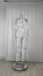 Sexy Sleeveless Jumpsuit Office Lady Spring Summer Fashion Casual Off Shoulder Print Jumpsuits For Women 2024 One Piece Rompers