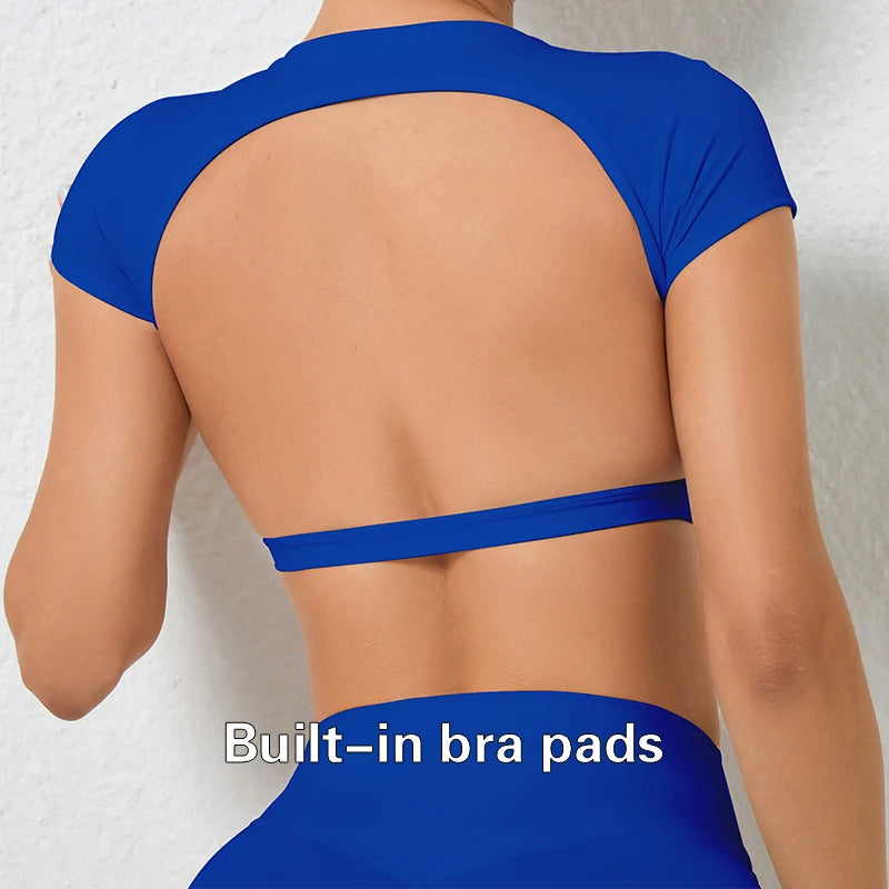 Hearuisavy Summer Customizable Sports Shirts Workout Sportswear Backless Yoga Clothing Chest Pads Sport Crop Tops Gym Top Women