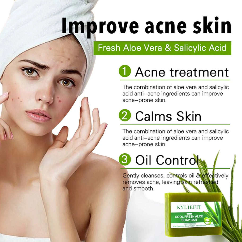 AILKE Aloe Vera Whitening Soap, Remove Acne, Spots, Skin Radiant, Improve Skin Luster, Vegan Bath Wash for All Skin Types, 200g