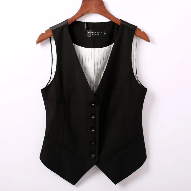 #0709 Spring Autumn Suit Vest Women Sleeveless Jacket Short Office Vest Coat Slim Single Breasted Vest Waistcoat Female Black Main image